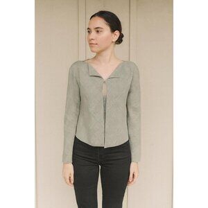 Linda Allard Ellen Tracy NWT Wool‑Linen Blend Green & Cream Plaid Hook‑Front Top